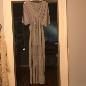 Grey sheer dot panel kaftan dress